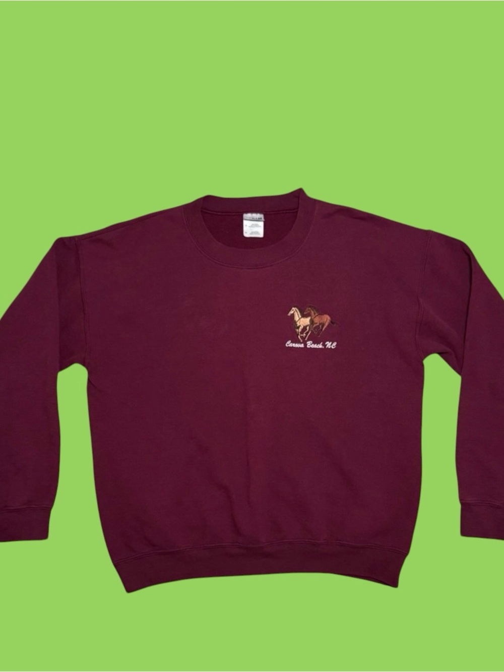 Vintage Carova Beach North Carolina Embroidered Horse Sweatshirt Medium